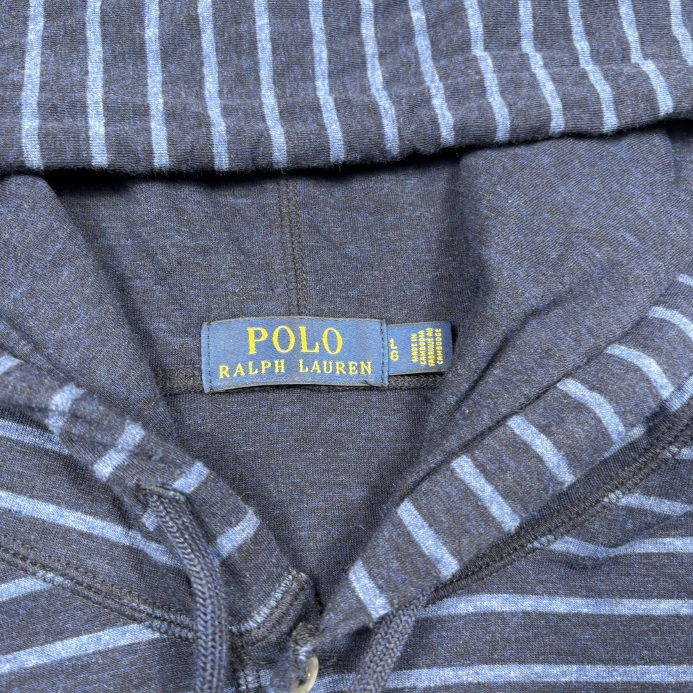 Polo Ralph Lauren Mens Navy Blue Striped Hoodie L/S Shirt Retail $99 Size Large - Picture 3 of 9